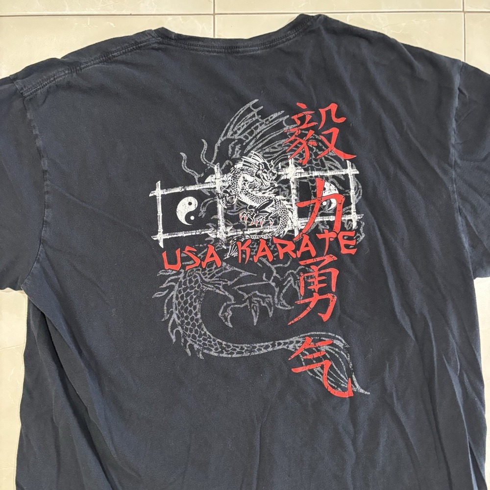 Vintage USA Karate T Shirt Men's Large Black MMA Fighting Joe Rogan Yin Yang Y2K